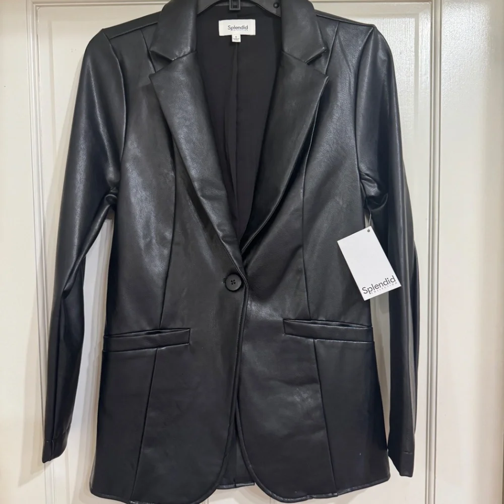 SALE NEW with Tags Splendid Black Leather Classic Jacket sz S - Picture 1 of 6